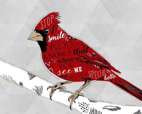 Cardinal Hello White Black Ornate Wood Framed Art Print with Double Matting by Longfellow Designs