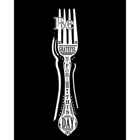 Be Grateful Fork Black Modern Wood Framed Art Print by Longfellow Designs