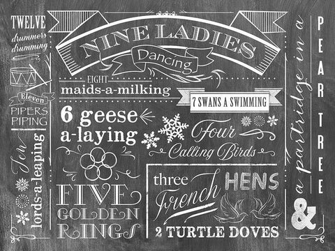 12 Days of Christmas Black Ornate Wood Framed Art Print with Double Matting by Longfellow Designs