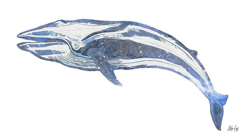 Whale White Modern Wood Framed Art Print with Double Matting by Fay, Mela