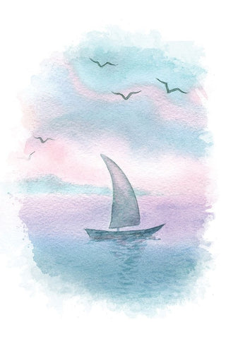 Sailboat Landscape I White Modern Wood Framed Art Print with Double Matting by Fay, Mela