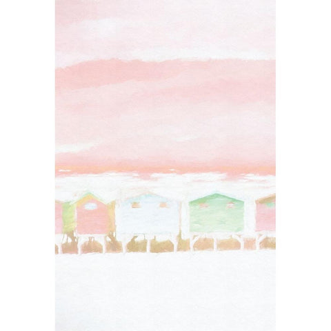 Pink Coastal Shacks I White Modern Wood Framed Art Print by Fay, Mela