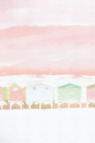 Pink Coastal Shacks I Black Ornate Wood Framed Art Print with Double Matting by Fay, Mela