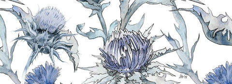 Thistle Zoom White Modern Wood Framed Art Print with Double Matting by Fay, Mela