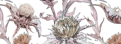 Thistle Zoom in Yellow Black Ornate Wood Framed Art Print with Double Matting by Fay, Mela