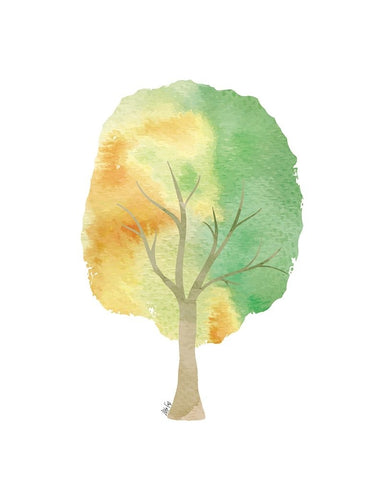 Green Tree II White Modern Wood Framed Art Print with Double Matting by Fay, Mela