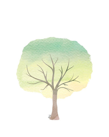 Green Tree III White Modern Wood Framed Art Print with Double Matting by Fay, Mela