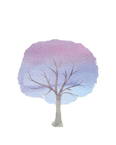 Purple Tree III White Modern Wood Framed Art Print with Double Matting by Fay, Mela