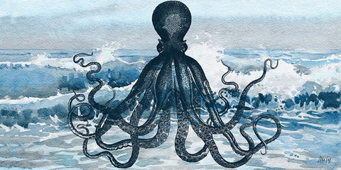 Octopus Black Ornate Wood Framed Art Print with Double Matting by Fay, Mela