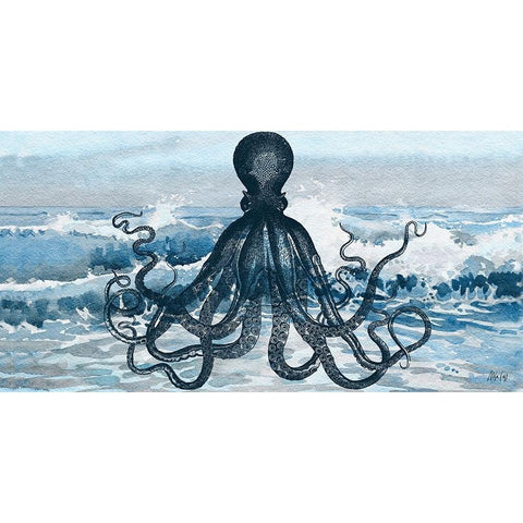 Octopus Black Modern Wood Framed Art Print by Fay, Mela