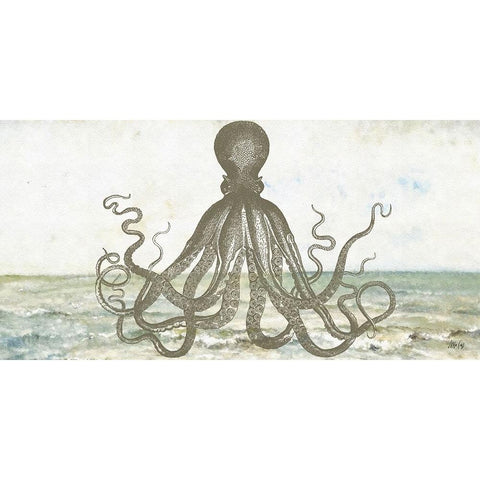 Octopus II Black Modern Wood Framed Art Print by Fay, Mela