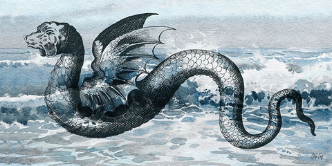 Sea Monster White Modern Wood Framed Art Print with Double Matting by Fay, Mela