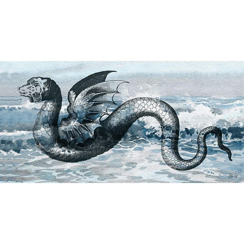 Sea Monster Black Modern Wood Framed Art Print by Fay, Mela