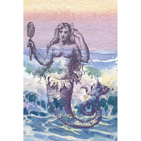 Mermaid Gold Ornate Wood Framed Art Print with Double Matting by Fay, Mela