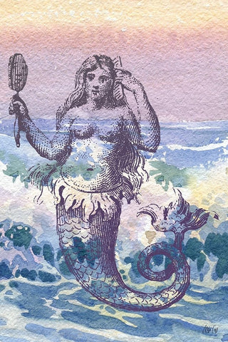 Mermaid White Modern Wood Framed Art Print with Double Matting by Fay, Mela