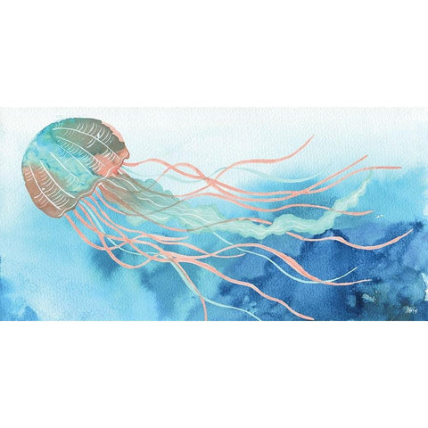 Jellyfish Black Modern Wood Framed Art Print with Double Matting by Fay, Mela