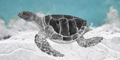 Turtle White Modern Wood Framed Art Print with Double Matting by Fay, Mela