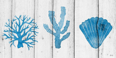 Blue Corals White Modern Wood Framed Art Print with Double Matting by Fay, Mela