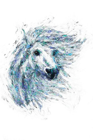 Horse in Blue I White Modern Wood Framed Art Print with Double Matting by Fay, Mela