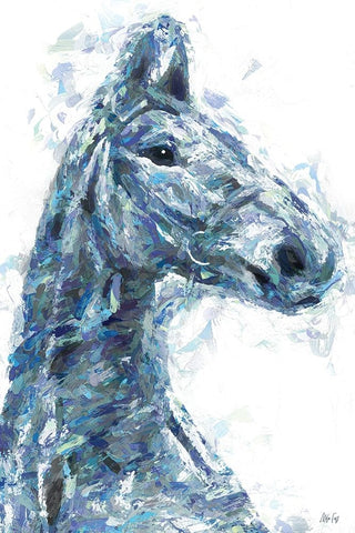 Horse in Blue II White Modern Wood Framed Art Print with Double Matting by Fay, Mela
