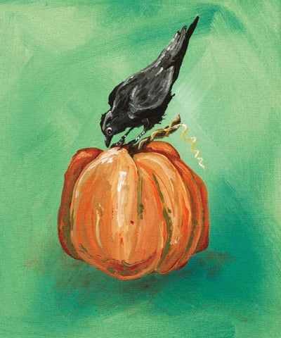Pumpkin and Bird Black Ornate Wood Framed Art Print with Double Matting by Strong, Molly Susan