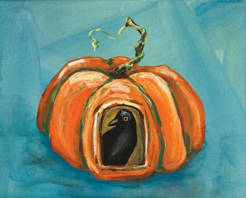 Pumpkin and Crow Black Ornate Wood Framed Art Print with Double Matting by Strong, Molly Susan