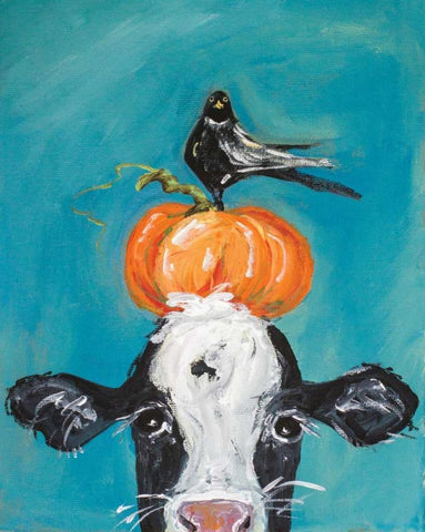 Cow and Friends Black Ornate Wood Framed Art Print with Double Matting by Strong, Molly Susan