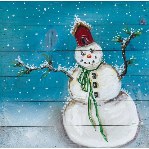 Snowman I Gold Ornate Wood Framed Art Print with Double Matting by Strong, Molly Susan