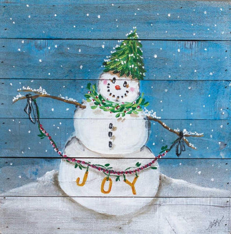 Snowman II Black Ornate Wood Framed Art Print with Double Matting by Strong, Molly Susan