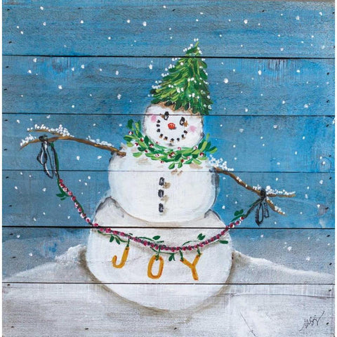 Snowman II Gold Ornate Wood Framed Art Print with Double Matting by Strong, Molly Susan