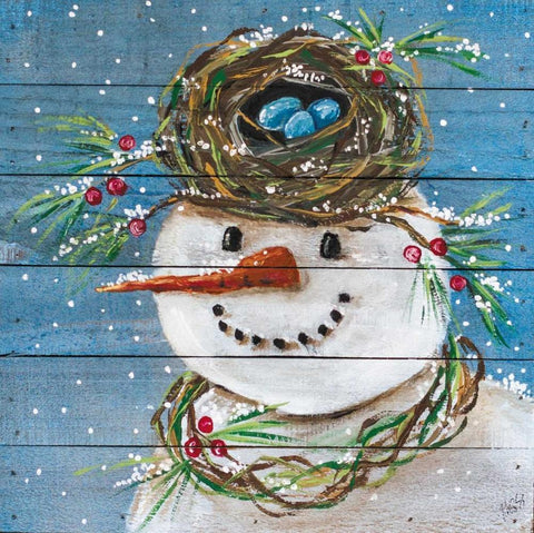 Snowman III Black Ornate Wood Framed Art Print with Double Matting by Strong, Molly Susan