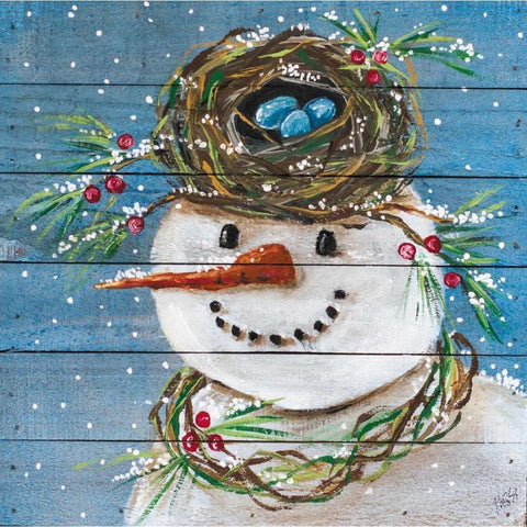 Snowman III Gold Ornate Wood Framed Art Print with Double Matting by Strong, Molly Susan