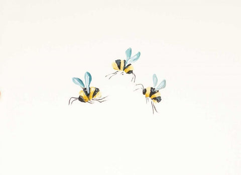 3 Bees on White Black Ornate Wood Framed Art Print with Double Matting by Strong, Molly Susan