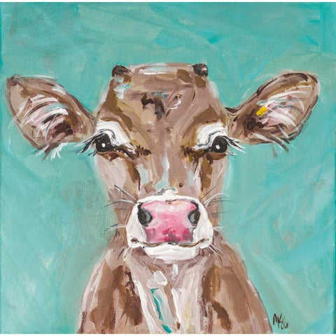 Pink Nosed Cow Gold Ornate Wood Framed Art Print with Double Matting by Strong, Molly Susan