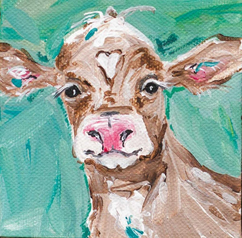 Heart Head Cow White Modern Wood Framed Art Print with Double Matting by Strong, Molly Susan