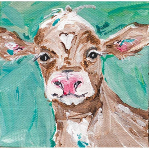 Heart Head Cow Black Modern Wood Framed Art Print by Strong, Molly Susan