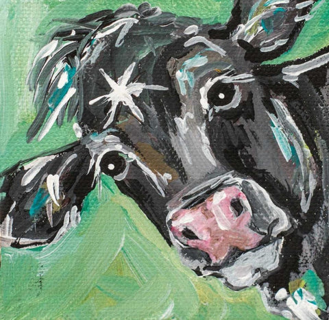 Black Cow Black Ornate Wood Framed Art Print with Double Matting by Strong, Molly Susan