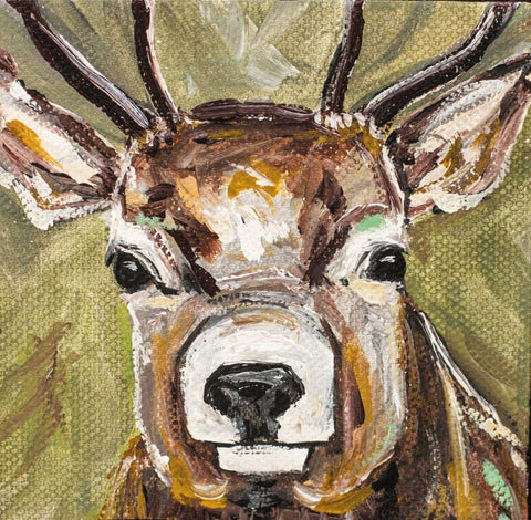 Deer White Modern Wood Framed Art Print with Double Matting by Strong, Molly Susan