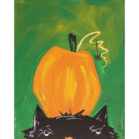 Cat and Pumpkin Gold Ornate Wood Framed Art Print with Double Matting by Strong, Molly Susan