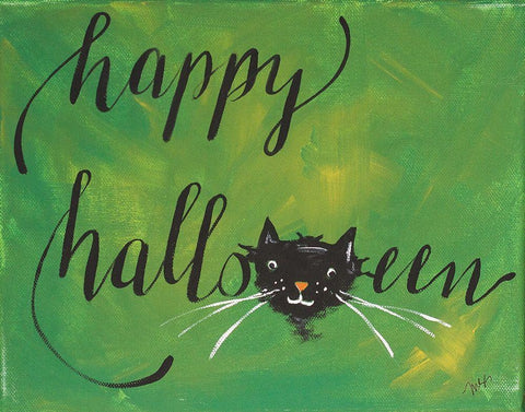 Happy Halloween White Modern Wood Framed Art Print with Double Matting by Strong, Molly Susan