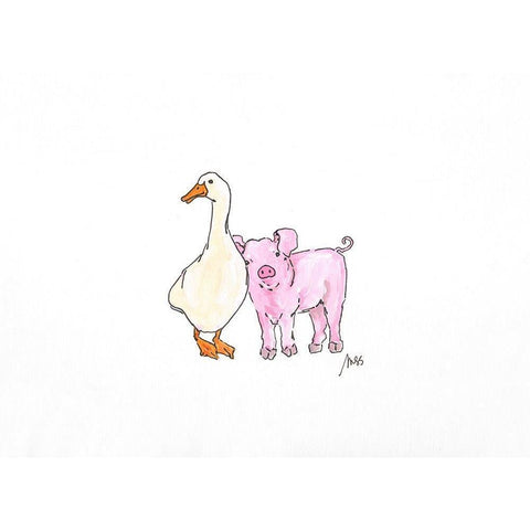 Duck and Pig Black Modern Wood Framed Art Print by Strong, Molly Susan