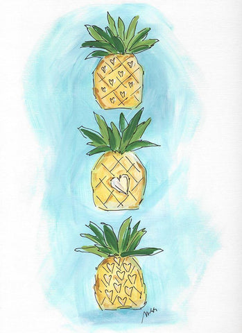 Pineapples White Modern Wood Framed Art Print with Double Matting by Strong, Molly Susan