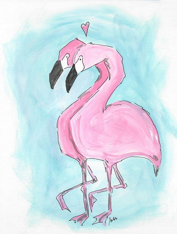 Flamingos Black Ornate Wood Framed Art Print with Double Matting by Strong, Molly Susan