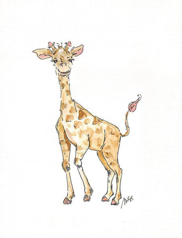 Giraffe White Modern Wood Framed Art Print with Double Matting by Strong, Molly Susan