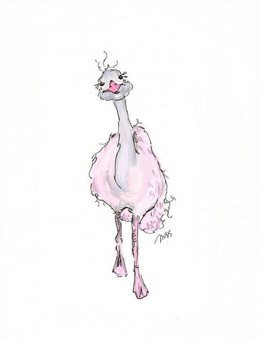 Ostrich Black Ornate Wood Framed Art Print with Double Matting by Strong, Molly Susan