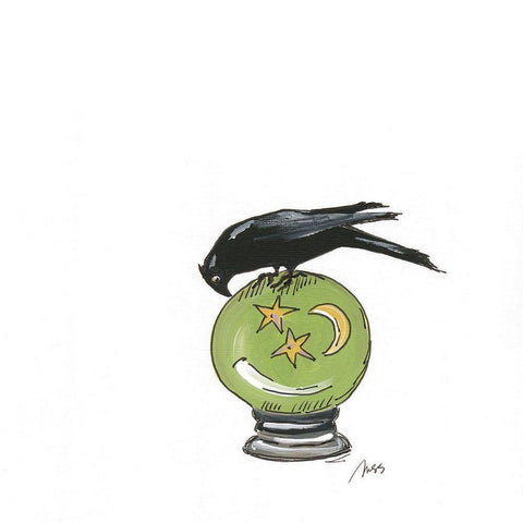 Crystal Ball Raven Black Modern Wood Framed Art Print with Double Matting by Strong, Molly Susan