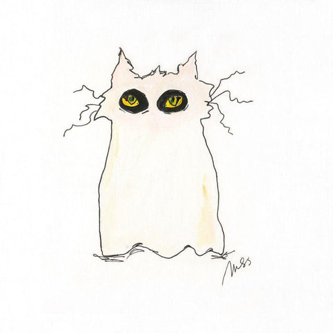 Ghost Cat White Modern Wood Framed Art Print by Strong, Molly Susan