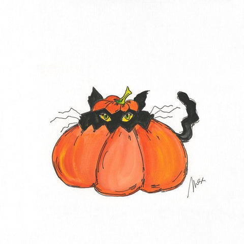 Jack o Cat Black Modern Wood Framed Art Print with Double Matting by Strong, Molly Susan