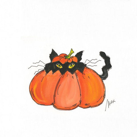 Jack o Cat Black Ornate Wood Framed Art Print with Double Matting by Strong, Molly Susan