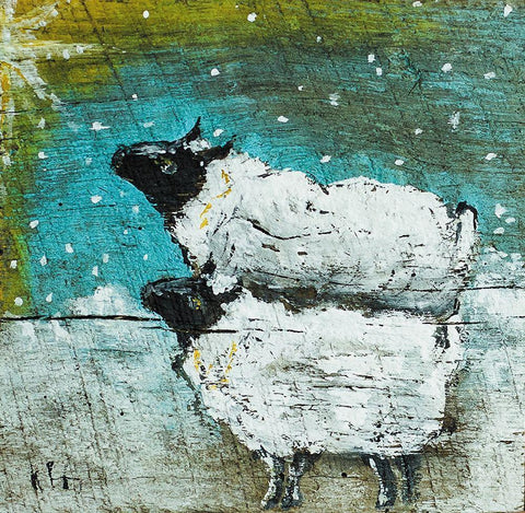 Lambs White Modern Wood Framed Art Print with Double Matting by Strong, Molly Susan